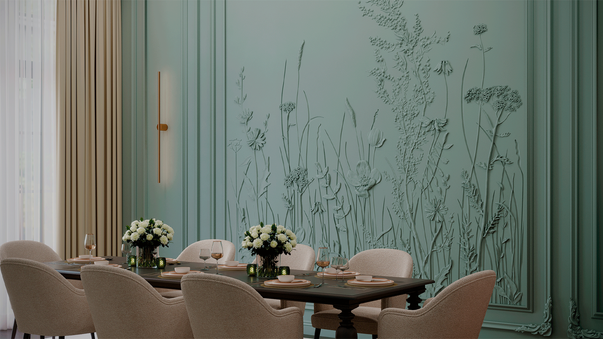 3D Дизайнерское панно из гипса BOTANICA, 3000x3000 мм, 6 м2