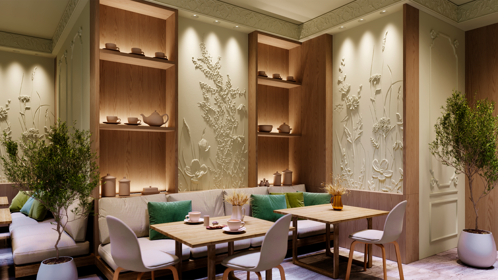 3D Дизайнерское панно из гипса BOTANICA, 3000x3000 мм, 6 м2