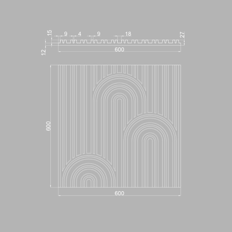 3D Дизайнерская панель из гипса PARALINE 3 600x600 мм, 0.36 м2