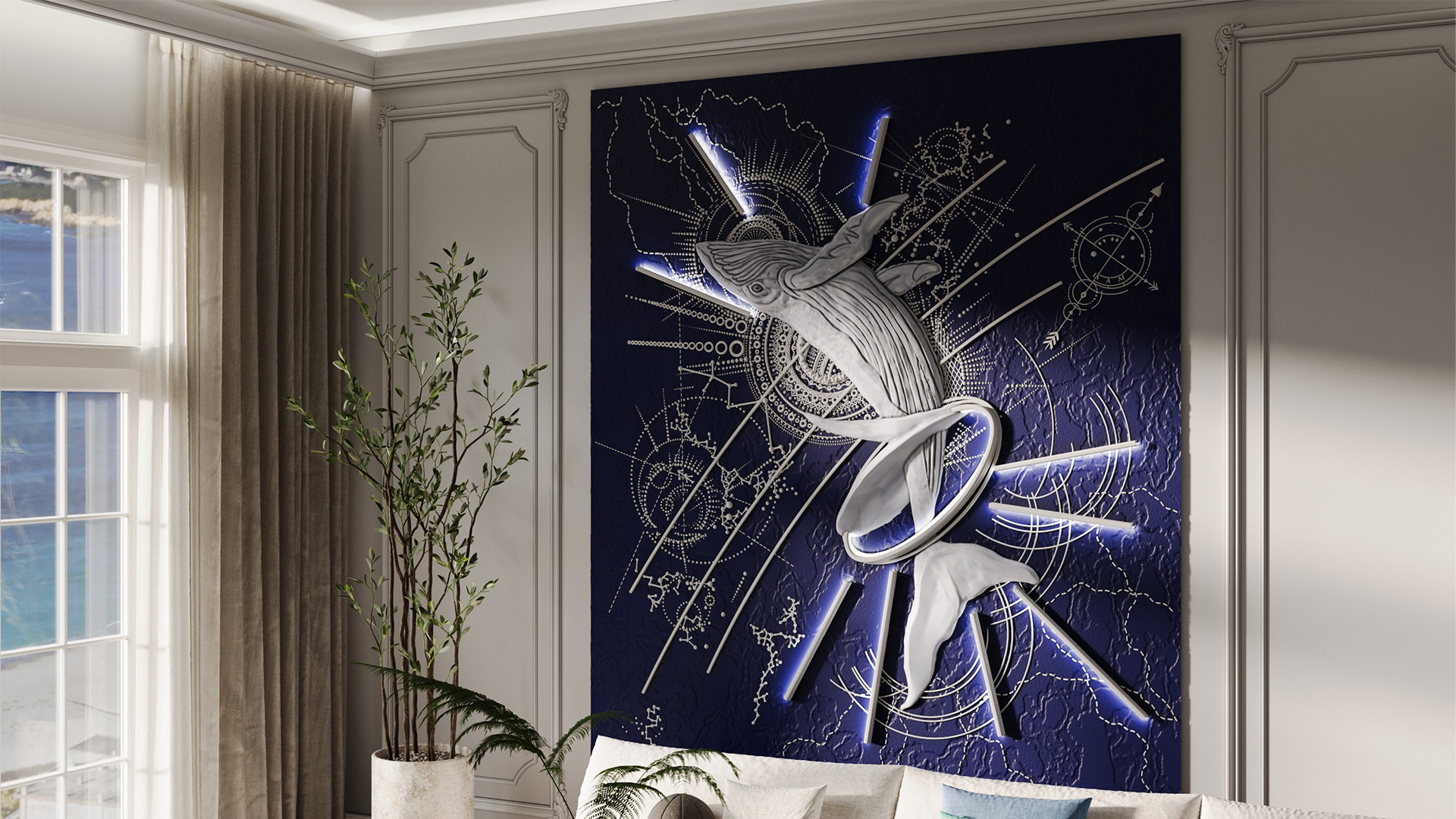 3D Дизайнерское панно из гипса LEVITATION 3000x2400 мм, 7.2 м2