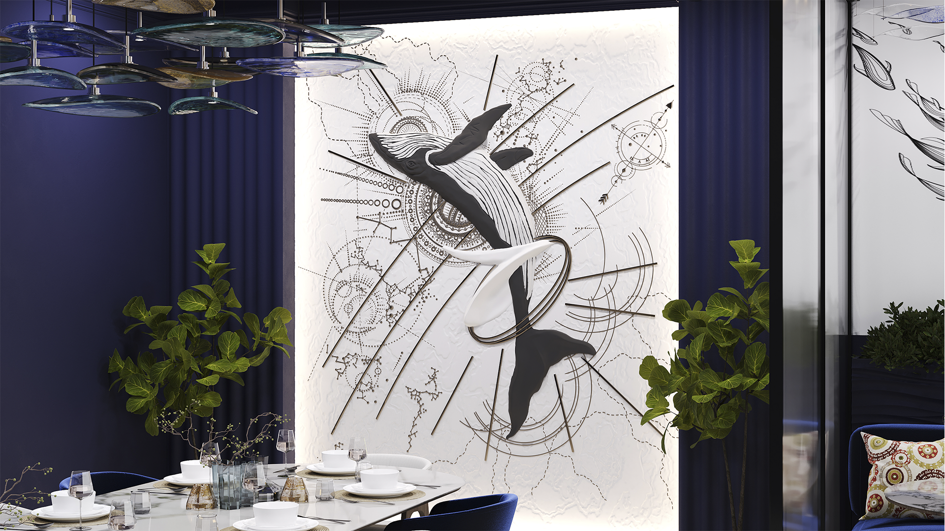 3D Дизайнерское панно из гипса LEVITATION 3000x2400 мм, 7.2 м2