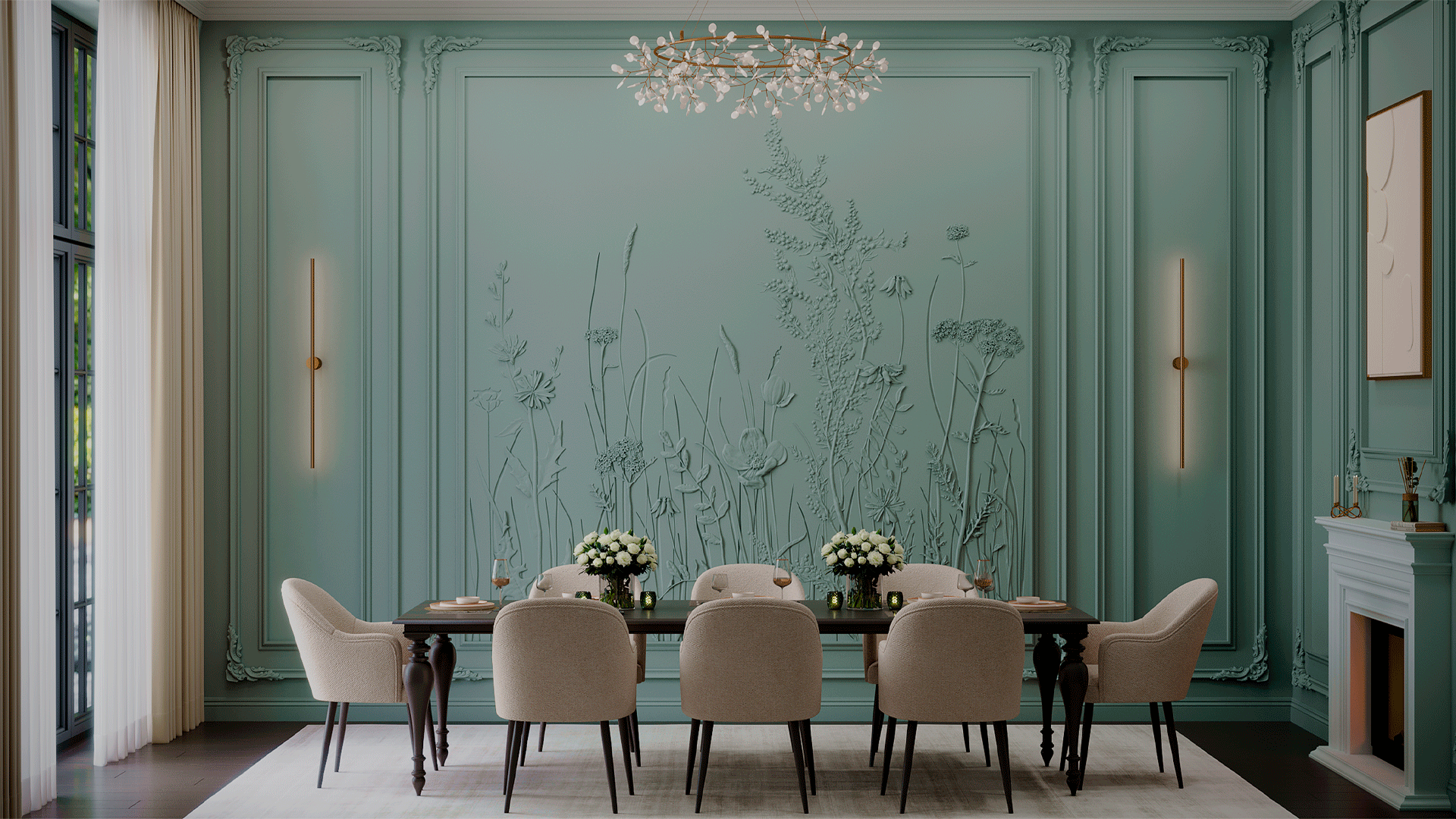 3D Дизайнерское панно из гипса BOTANICA, 3000x3000 мм, 6 м2