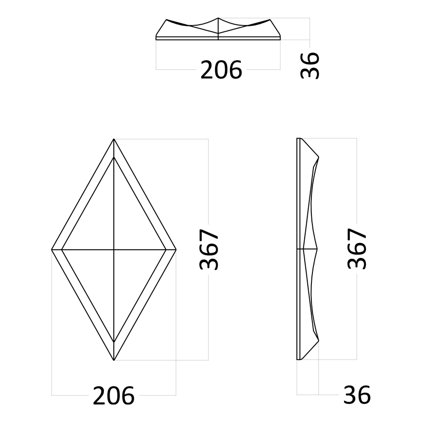 3D Дизайнерская панель из гипса ROMBUS PLATINUM МАТОВЫЕ 368x204x29 мм, 0.04 м2, 26,3 шт. в 1 м2