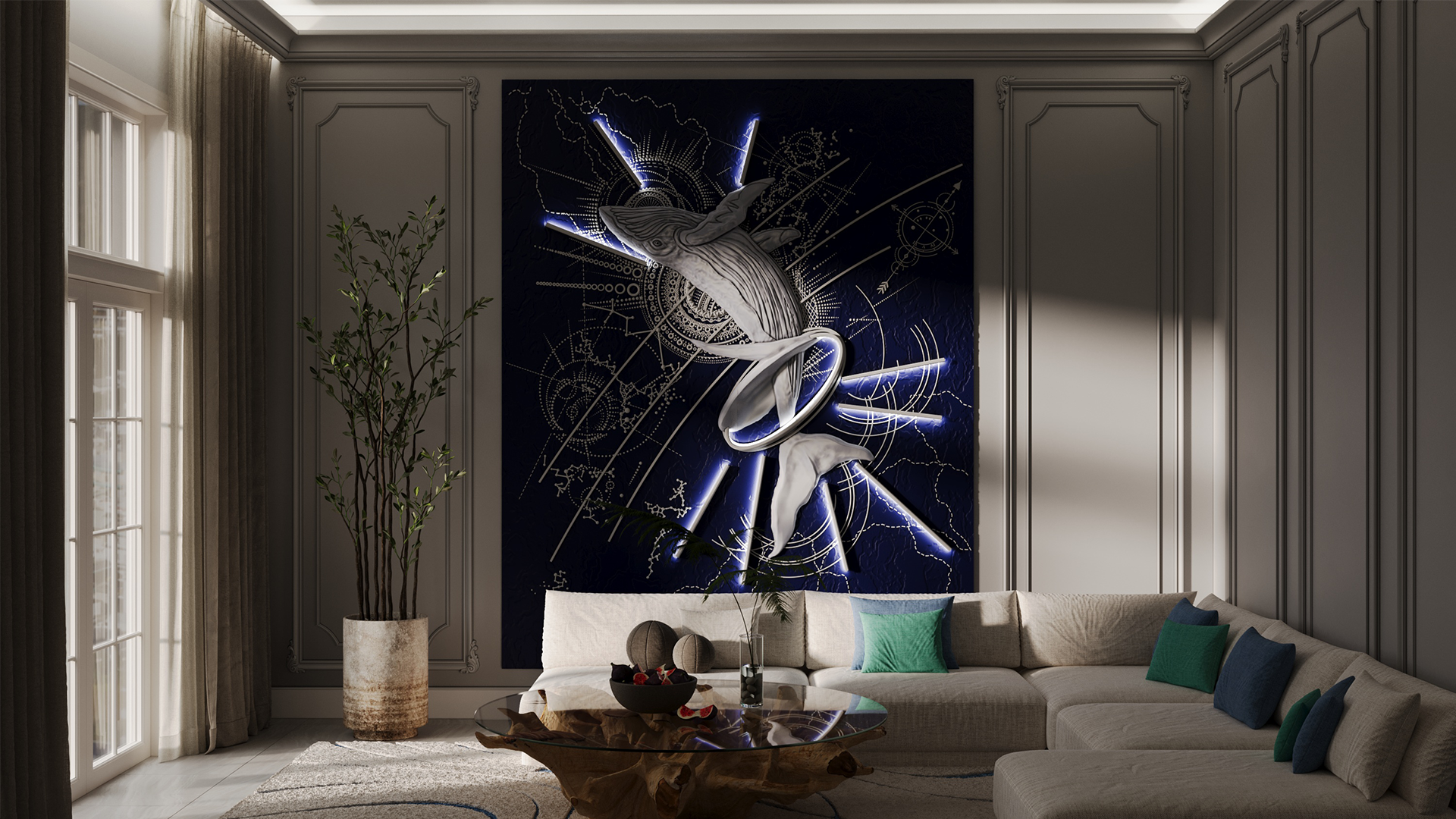 3D Дизайнерское панно из гипса LEVITATION 3000x2400 мм, 7.2 м2