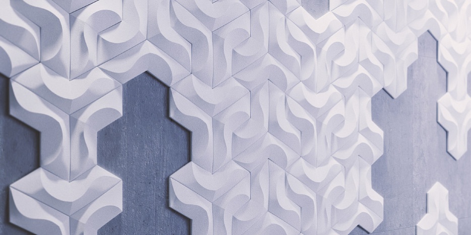 3D Дизайнерская панель из гипса CORAL PLATINUM МАТОВЫЕ 348x151x30 мм, 0.0265м2, 37,7 шт. в 1м2