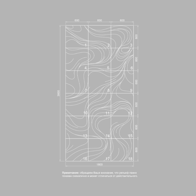 3D Дизайнерское панно из гипса MISTERIO, 3600x1800 мм, 6,48 м2