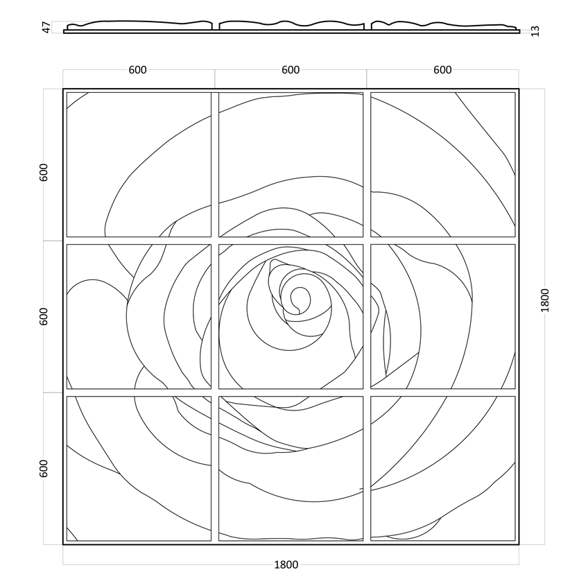 3D Дизайнерское панно из гипса ROSE PLATINUM ГЛЯНЕЦ 1800x1800мм, 3.24м2