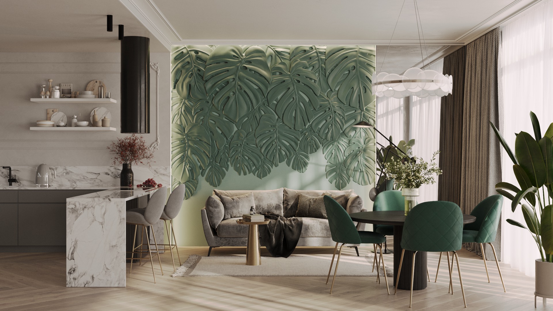 3D Дизайнерское панно из гипса FLORIANNA 3000х3000, 9 м2