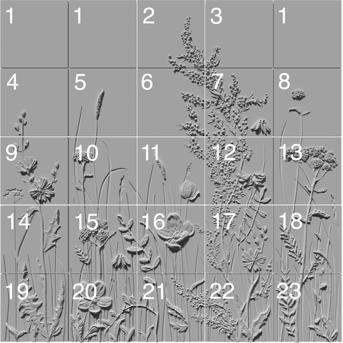 3D Дизайнерское панно из гипса BOTANICA, 3000x3000 мм, 6 м2