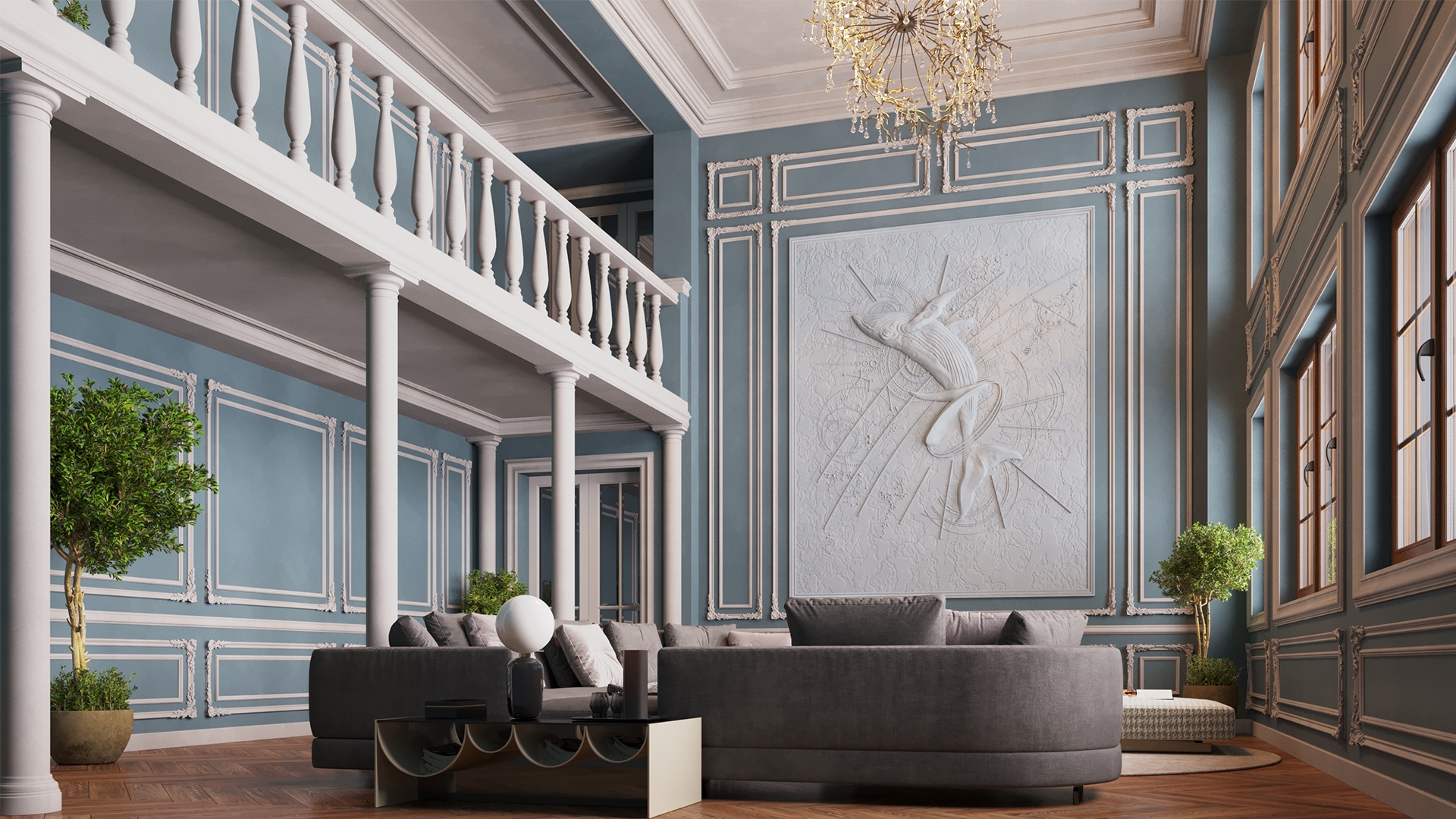 3D Дизайнерское панно из гипса LEVITATION 3000x2400 мм, 7.2 м2