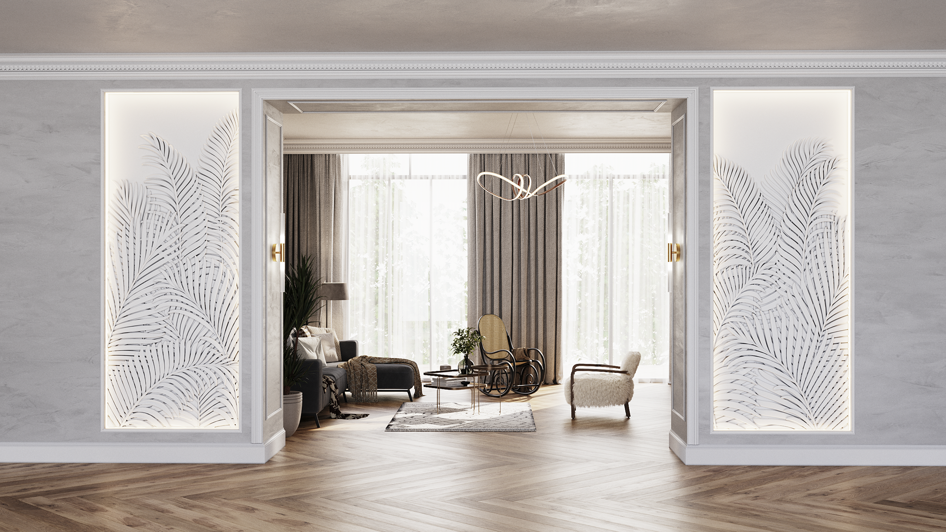 3D Дизайнерское панно из гипса PLIADA 3000х3000, 9 м2