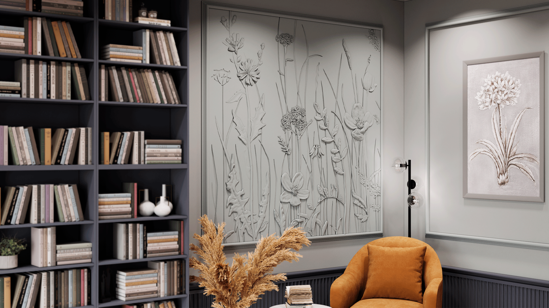 3D Дизайнерское панно из гипса BOTANICA, 3000x3000 мм, 6 м2