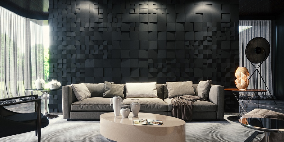 3D Дизайнерская панель из гипса KVADRO-mini 100x100x30 мм, 0.01м2, 100 шт. в 1 м2