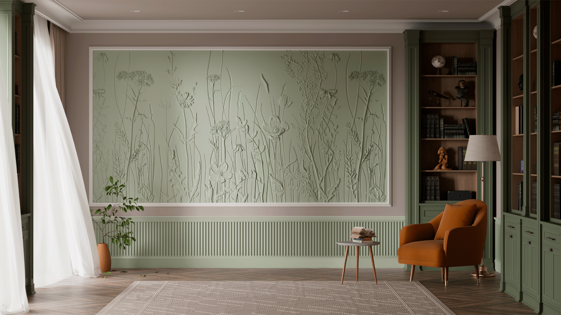 3D Дизайнерское панно из гипса BOTANICA, 3000x3000 мм, 6 м2