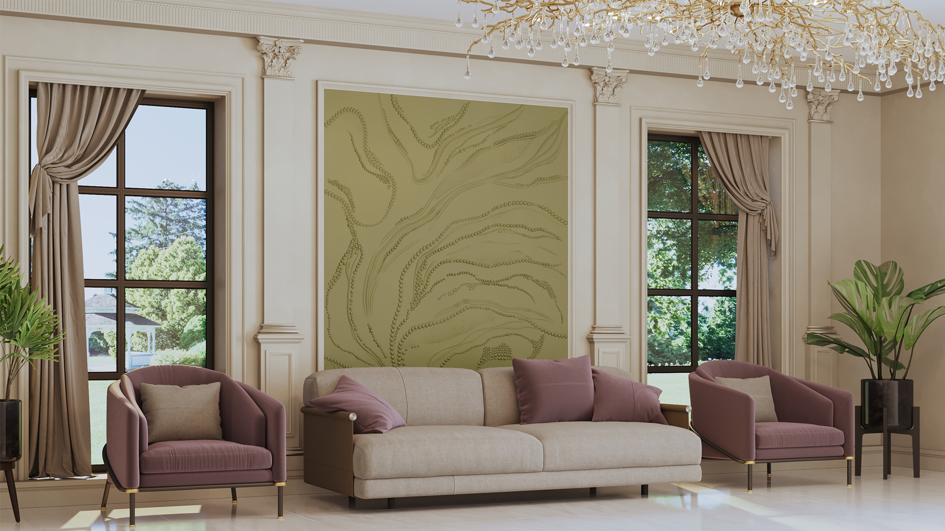 3D Дизайнерская панель из гипса ПАННО PEARLS 2400х1800