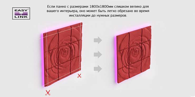 3D Дизайнерское панно из гипса ROSE PLATINUM ГЛЯНЕЦ 1800x1800мм, 3.24м2